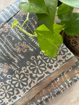 Steel Grey Handblock Print Chanderi Cotton Silk Saree