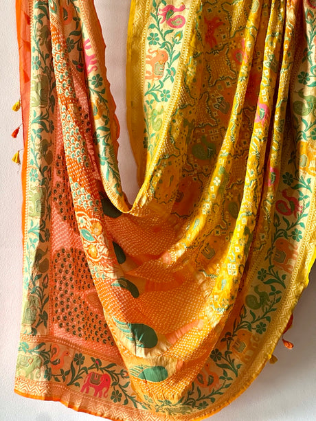 Sun kissed - Pure Banarsi Georgette Meenakari Bandhani Dupatta