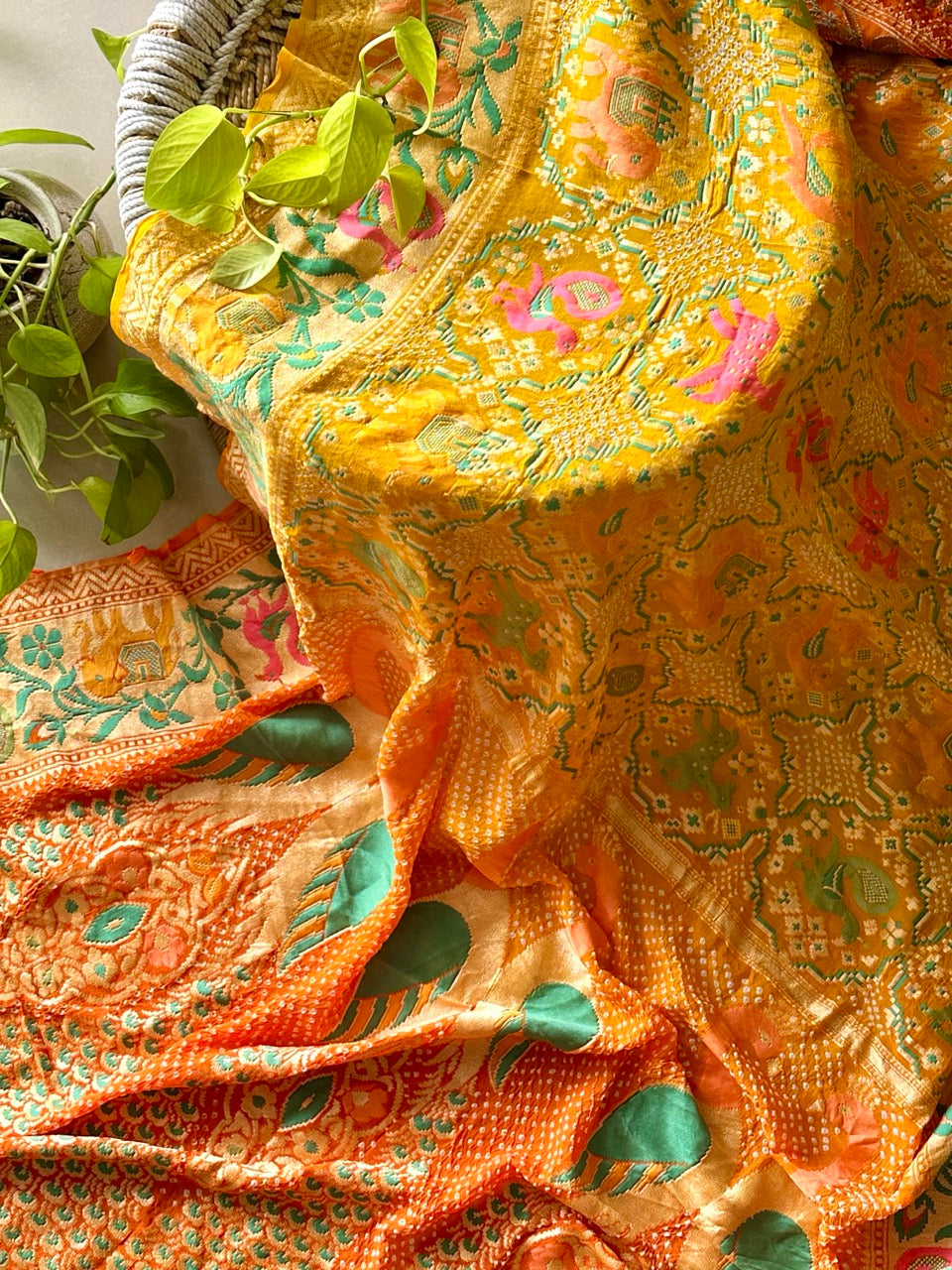 Sun kissed - Pure Banarsi Georgette Meenakari Bandhani Dupatta
