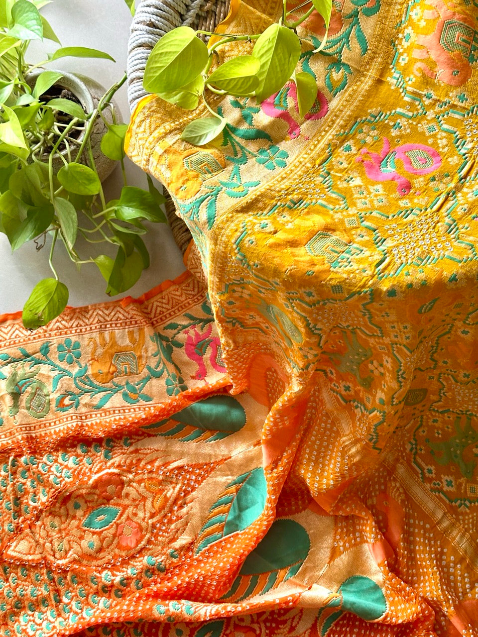 Sun kissed - Pure Banarsi Georgette Meenakari Bandhani Dupatta