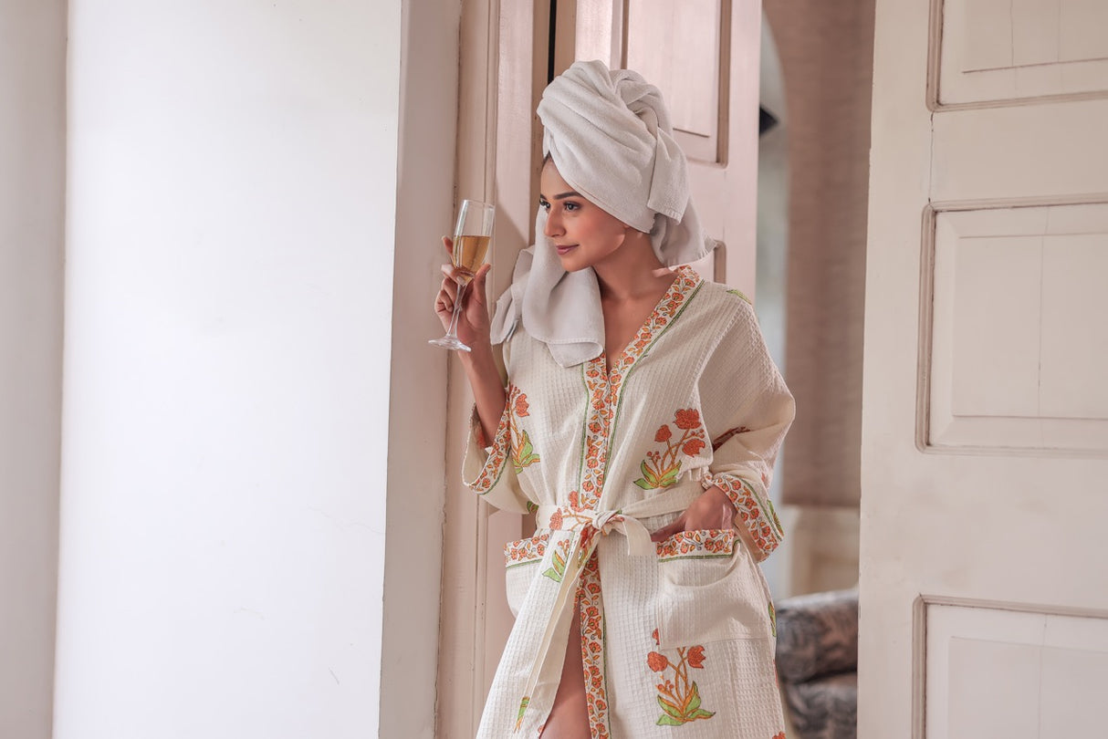 Sunlit Marigold Waffle Cotton Robe