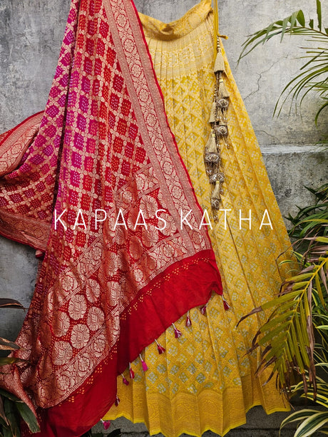 sunshine-yellow-pure-banarsi-georgette-bandhani-lehenga