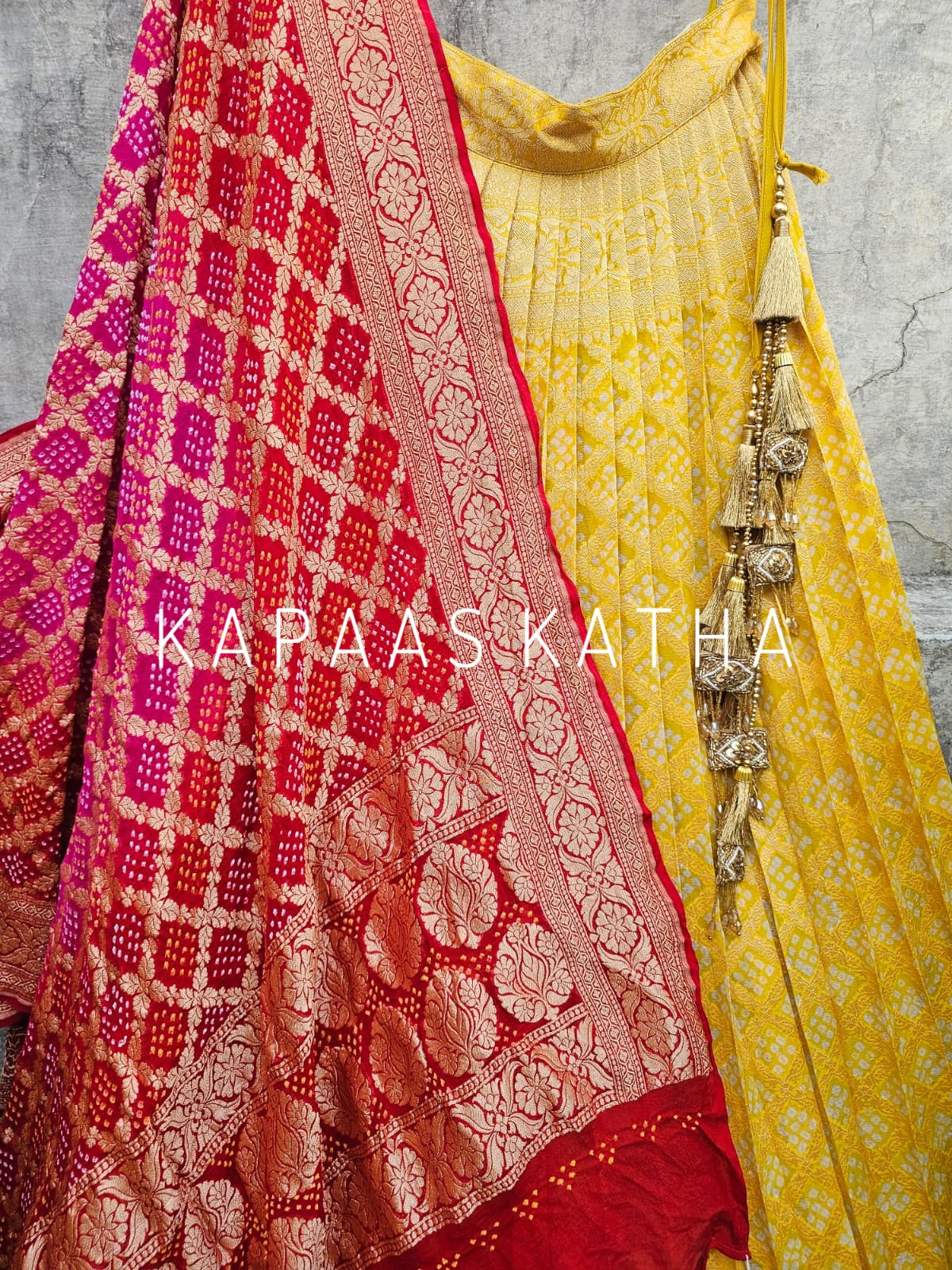 sunshine-yellow-pure-banarsi-georgette-bandhani-lehenga