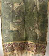 Green Swan Theme Organza Kalamkari Dupatta