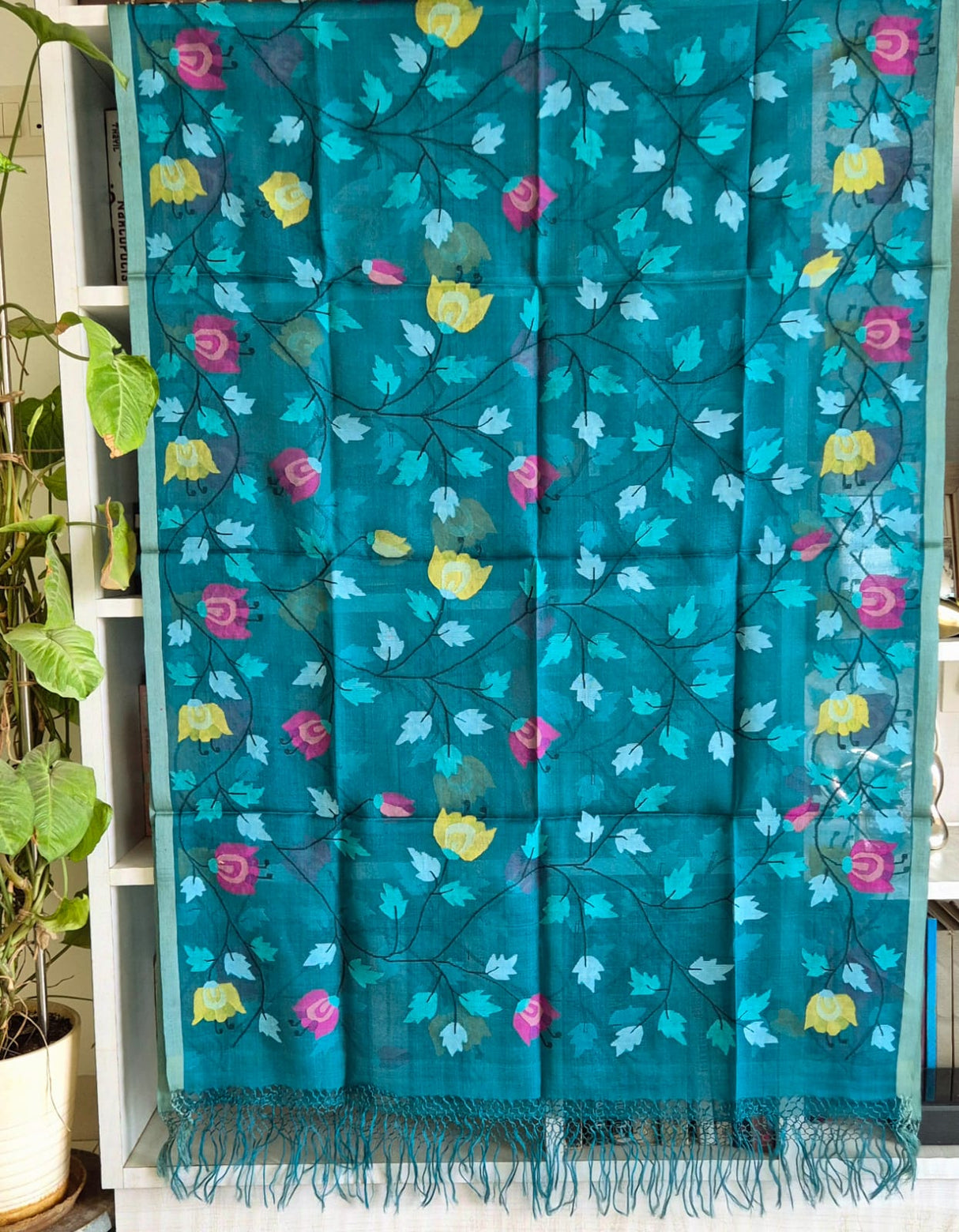 Handloom Teal Blue Muslin Silk Jamdani Dupatta