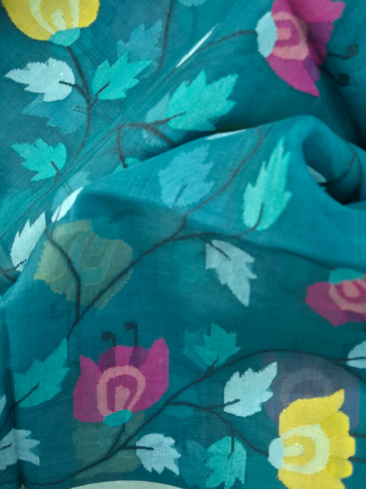 Handloom Teal Blue Muslin Silk Jamdani Dupatta