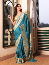 teal-elegance-pure-banarasi-georgette-bandhani-saree-with-a-delicate-meenakari-border