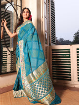 teal-elegance-pure-banarasi-georgette-bandhani-saree-with-a-delicate-meenakari-border