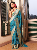 teal-elegance-pure-banarasi-georgette-bandhani-saree-with-a-delicate-meenakari-border