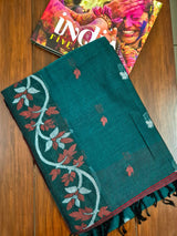 Elegant Mulmul Cotton Saree made on Jacquard Loom in Teal and Maroon Colour