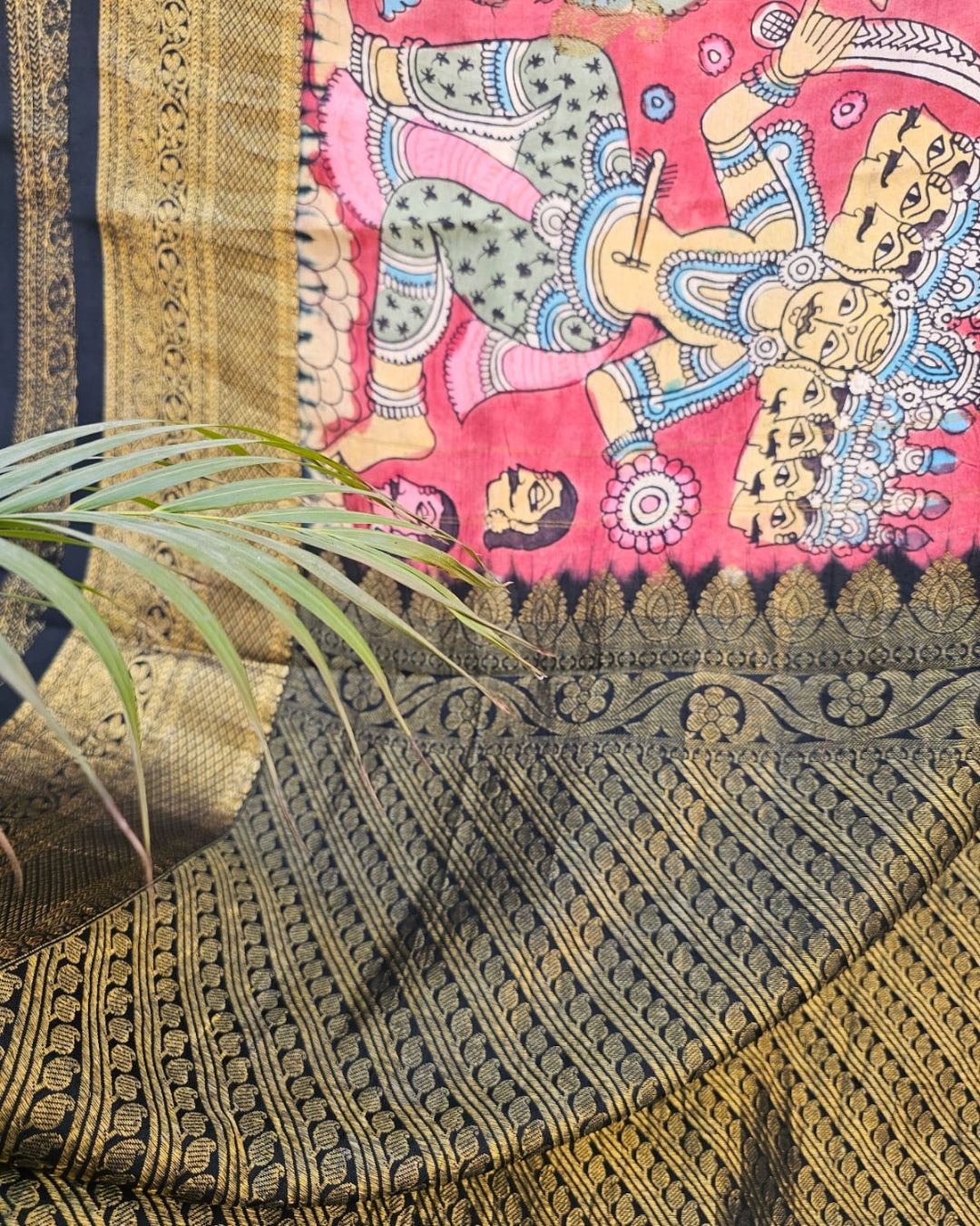 temple-inspired-kanjivaram-silk-kalamkari-saree