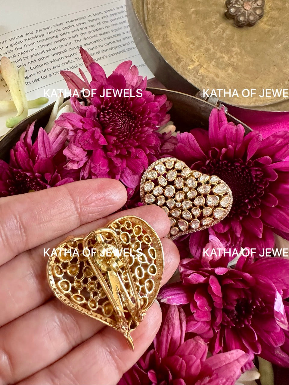 Buy Moissanite Polki Heart Earrings | Katha of Jewels