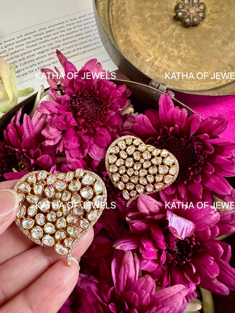 Buy Moissanite Polki Heart Earrings | Katha of Jewels