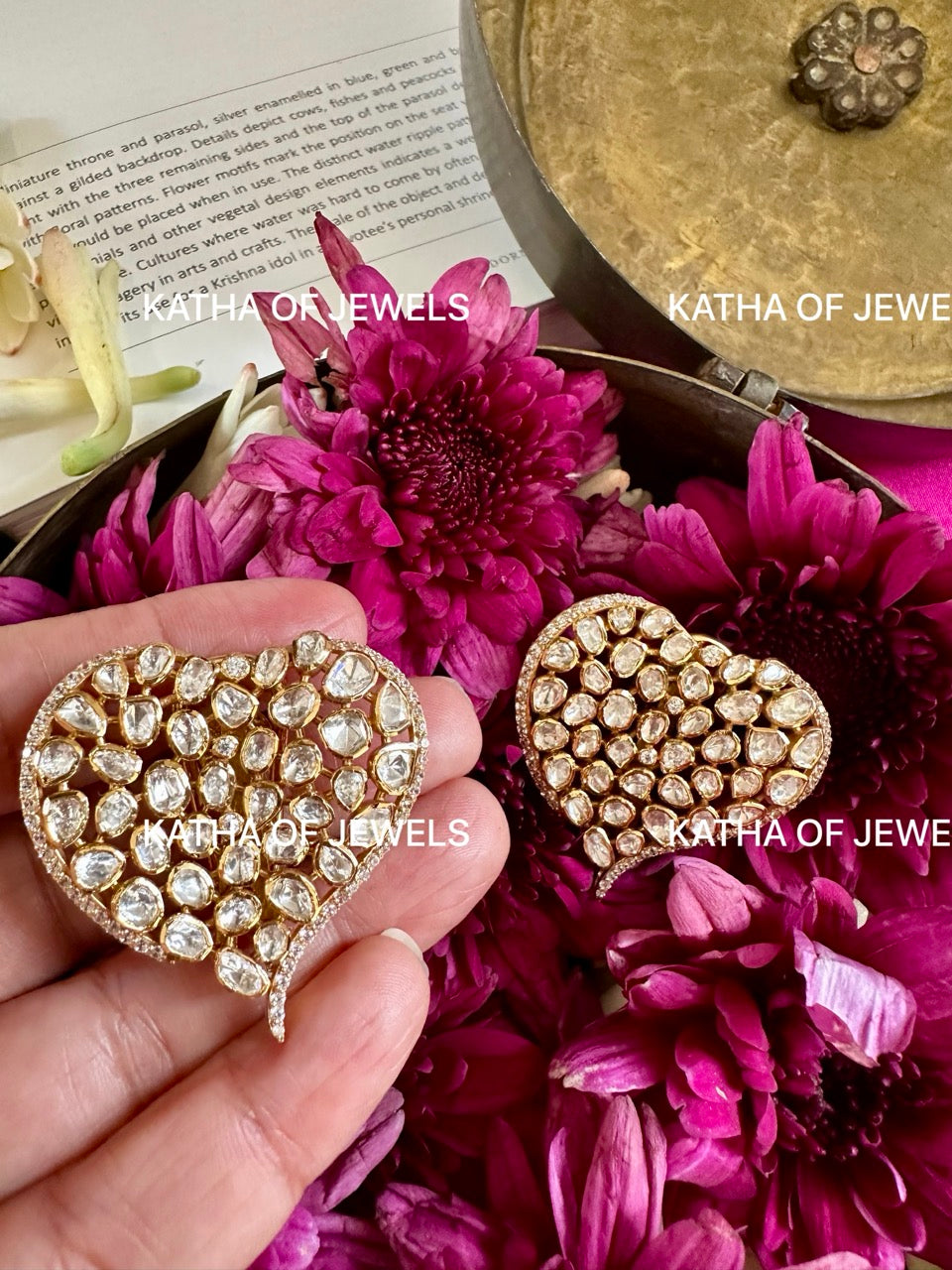 Buy Moissanite Polki Heart Earrings | Katha of Jewels