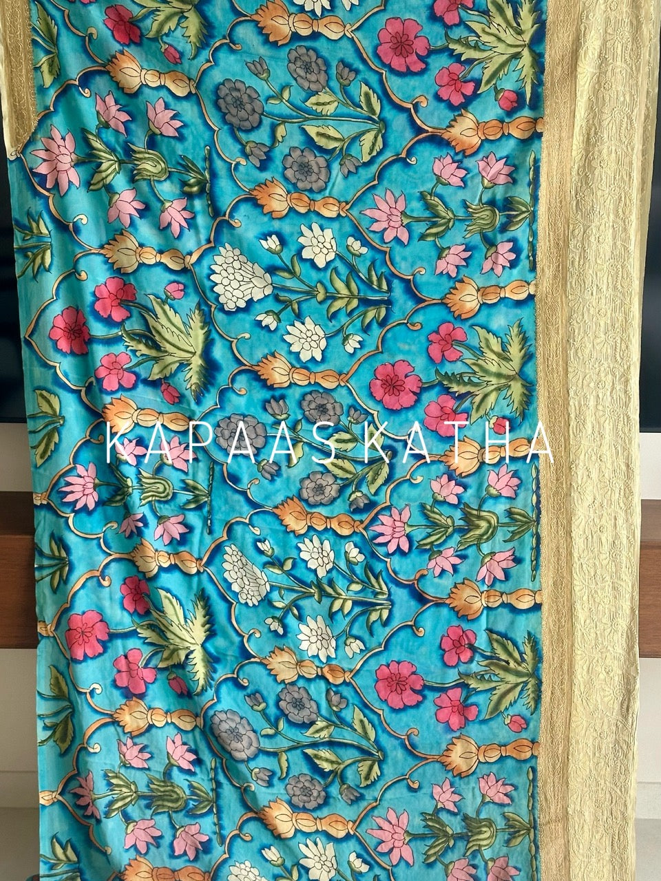 Banarasi Georgette Kalamkari & Chikankari Saree | Kapaas Katha