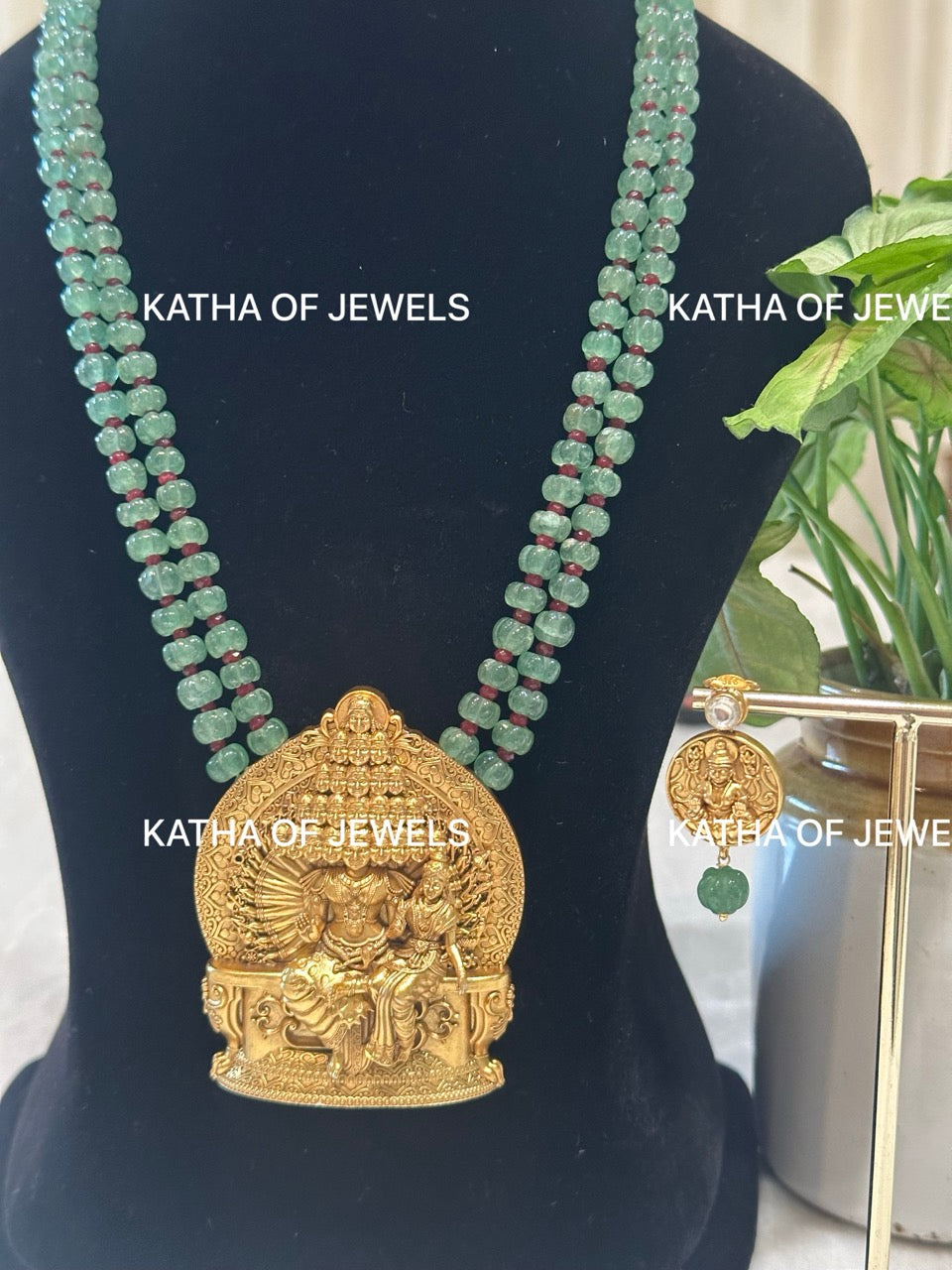 Buy Temple Heritage Green Aventurine Necklace Set | Katha of Jewels