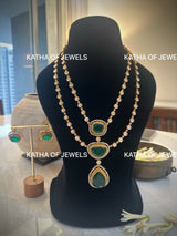 Emerald Tiered Moissanite Polki Necklace Set | Katha of Jewels
