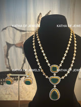 Emerald Tiered Moissanite Polki Necklace Set | Katha of Jewels