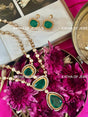Emerald Tiered Moissanite Polki Necklace Set | Katha of Jewels