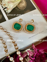 Emerald Tiered Moissanite Polki Necklace Set | Katha of Jewels