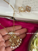 The Ethereal Lotus Mother of Pearl Pendant Necklace & Earrings Set