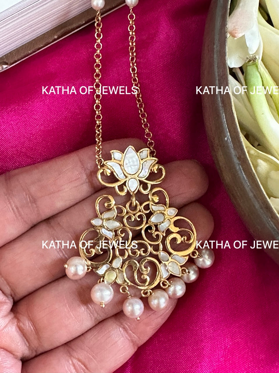 The Ethereal Lotus Mother of Pearl Pendant Necklace & Earrings Set