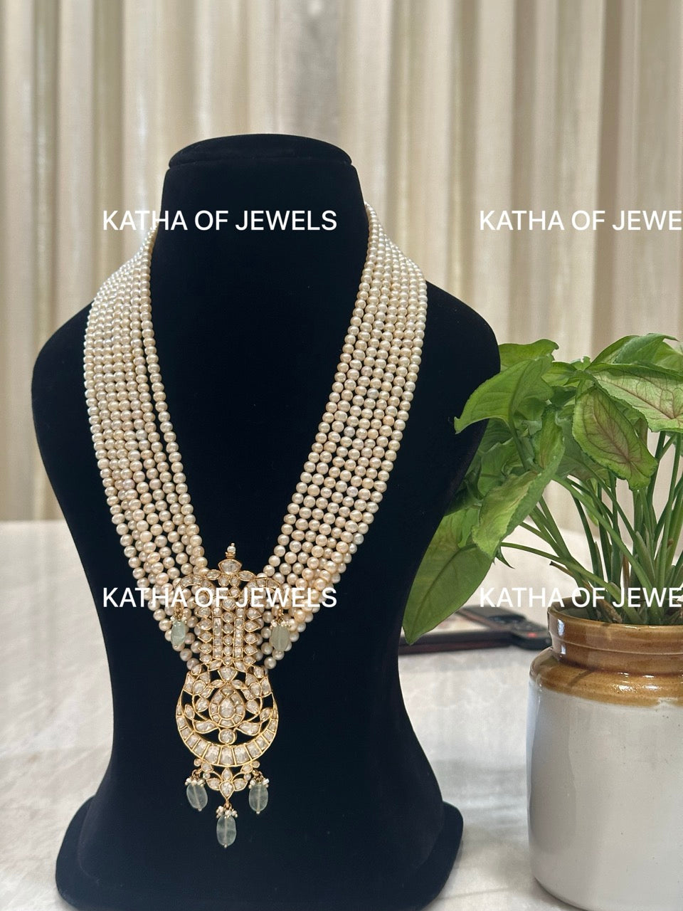Buy Unisex Pearl & Moissanite Polki Necklace Set | Katha of Jewels