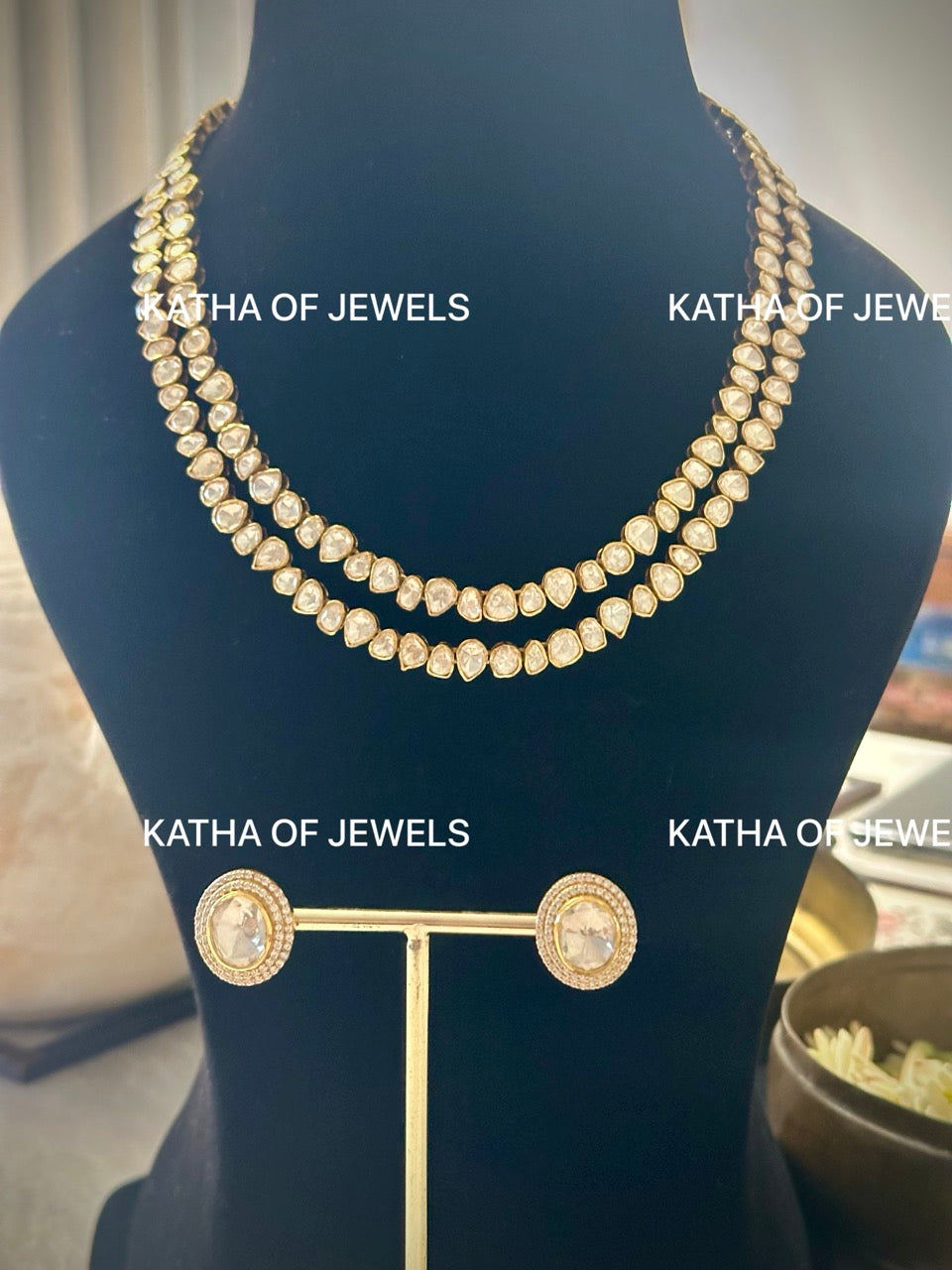 Buy 92.5 Silver Moissanite Polki Necklace Set | Katha of Jewels