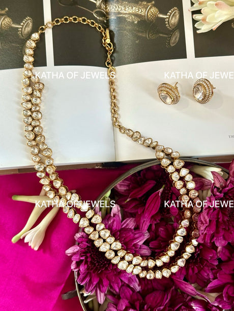 Buy 92.5 Silver Moissanite Polki Necklace Set | Katha of Jewels