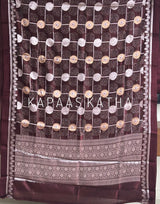 Banarasi Silk Bandhani Saree, Pure Silk Maroon Bandhani Saree, Silver Zari Bandhej Saree, Kapaas Katha Designer Sarees, Hand-Tied Silk Sarees Online