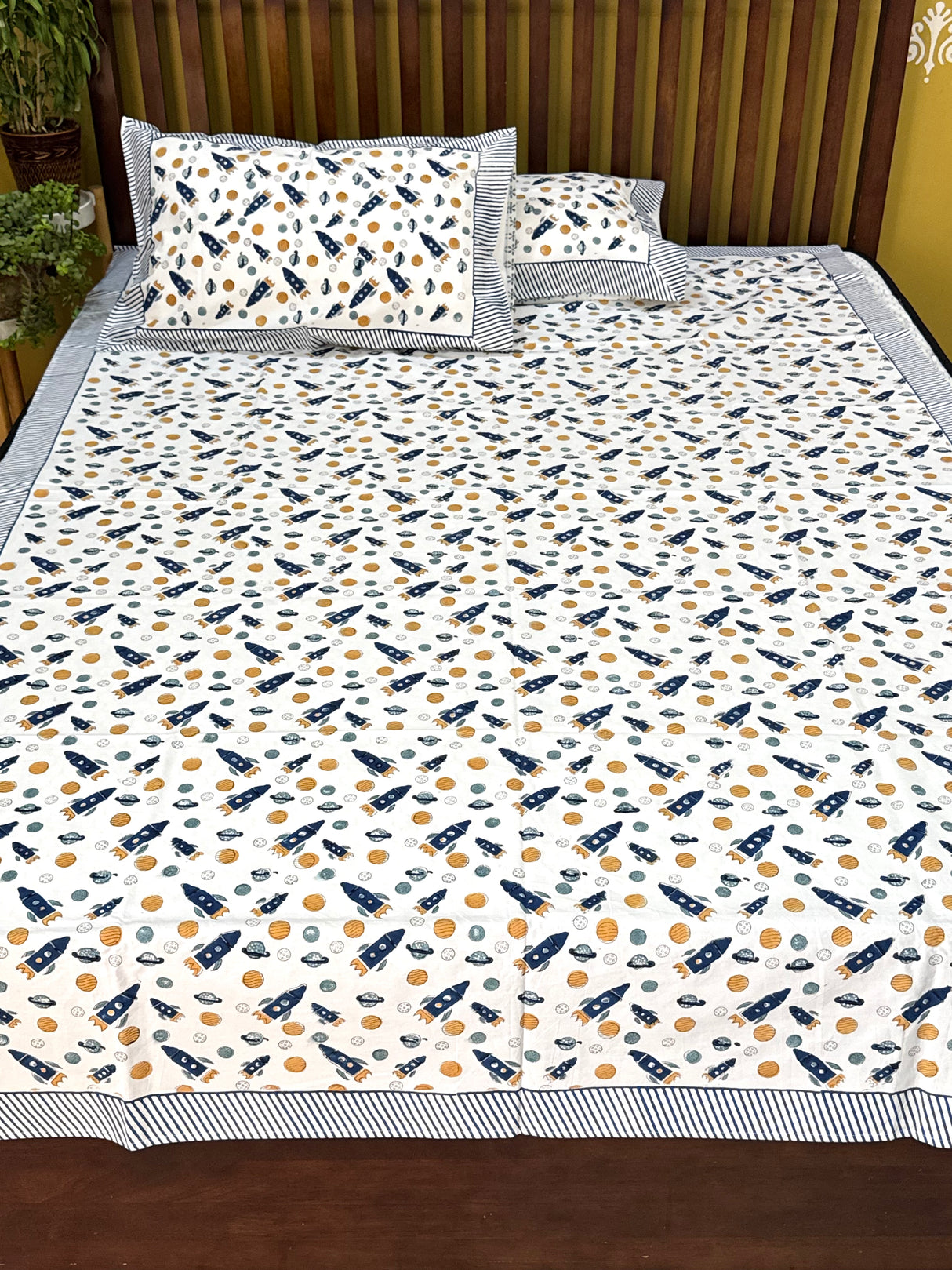 traditional-blue-space-theme-kids-cotton-bedsheet