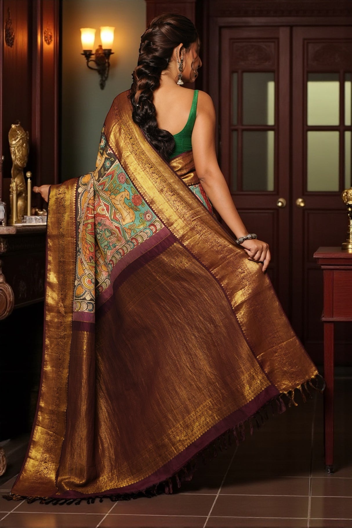 traditional-kalamkari-kanjivaram-silk-saree-design