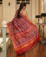 traditional-maroon-red-single-ikat-silk-saree