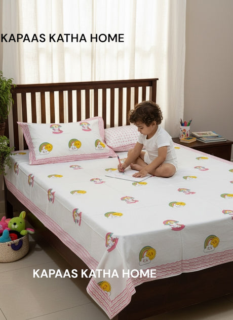 traditional-unicorn-theme-block-printed-pure-cotton-kids-bed-sheet