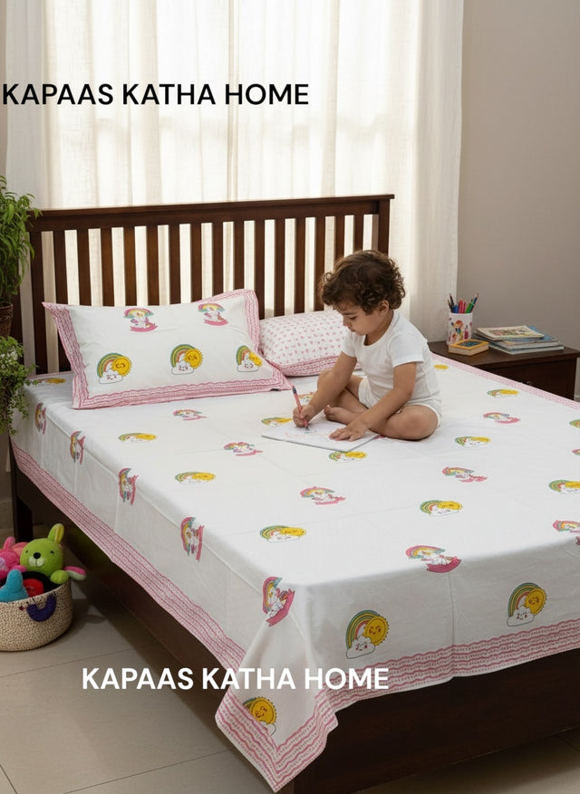 traditional-unicorn-theme-block-printed-pure-cotton-kids-bed-sheet