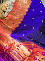 Handloom Triple Muniya Parrot Theme Deep Blue Silk Paithani Dupatta