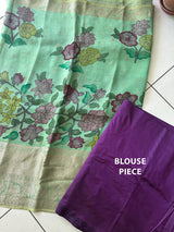 turquoise-floral-silk-kalamkari-saree-blouse