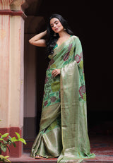 turquoise-floral-silk-kalamkari-saree-front-view