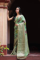 turquoise-floral-silk-kalamkari-saree-full-look