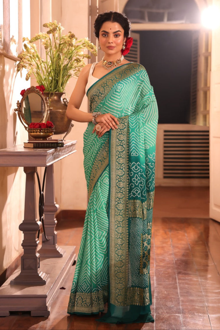 Exclusive Handloom Pure Banarsi Georgette Bandhani Saree