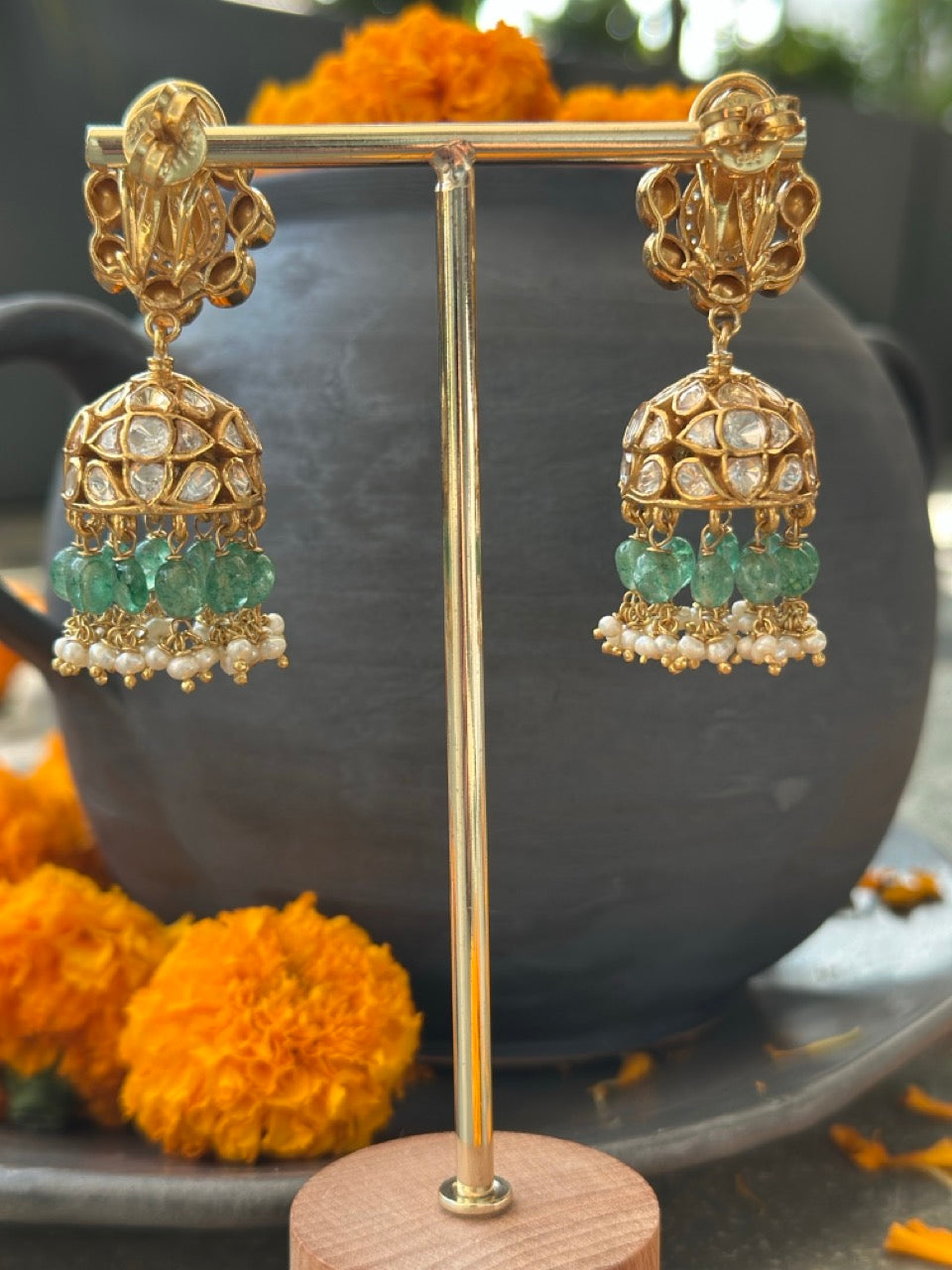 vasantika-polki-jhumkas-handcrafted-92-5-silver-jhumkas-with-moissanite-polki