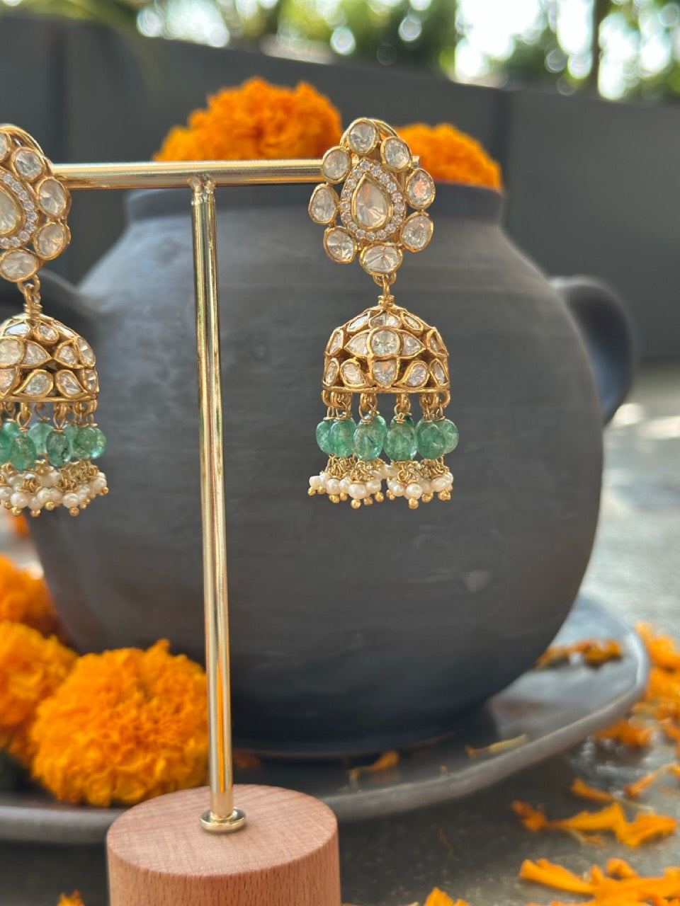 vasantika-polki-jhumkas-handcrafted-92-5-silver-jhumkas-with-moissanite-polki