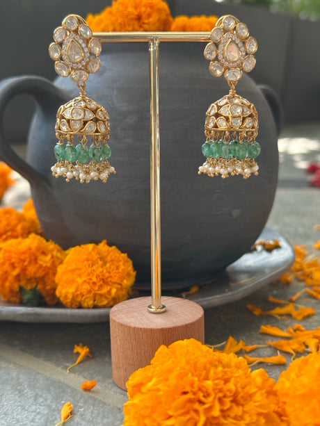 vasantika-polki-jhumkas-handcrafted-92-5-silver-jhumkas-with-moissanite-polki