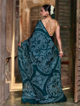 very-smart-and-stylish-habotai-silk-bandhani-saree-in-black-and-teal