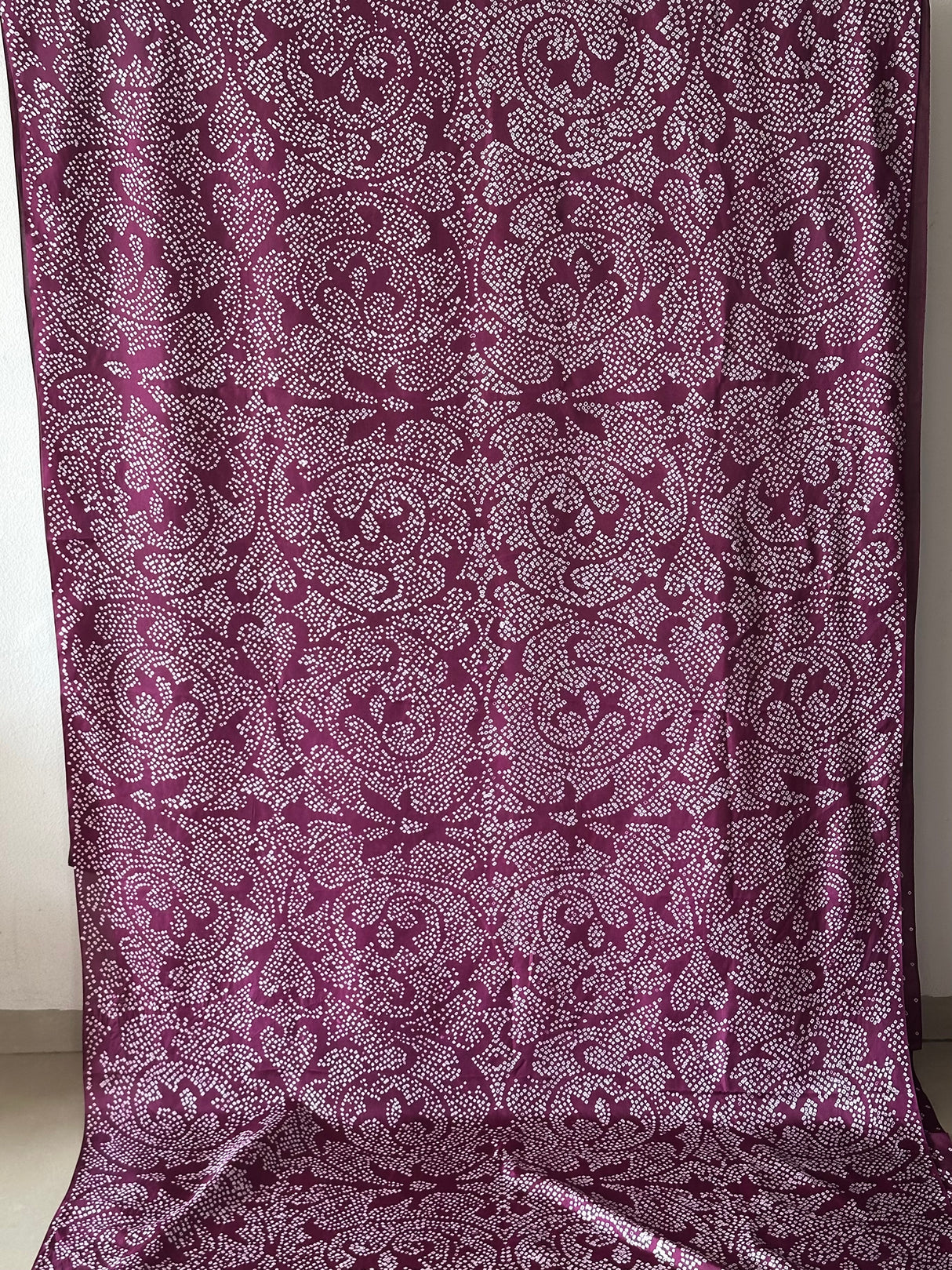 Very Smart and Stylish Habotai Silk Bandhani Saree in Shades of Plum
