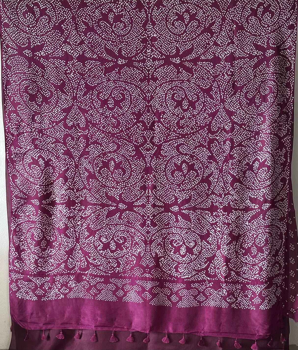 Very Smart and Stylish Habotai Silk Bandhani Saree in Shades of Plum