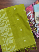 Elegant Mulmul Cotton Saree made on Jacquard Loom in Vibrant Green Colour