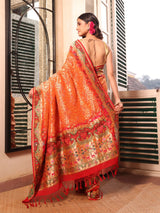 vibrant-orange-and-red-handloom-pure-banarsi-georgette-bandhani-saree