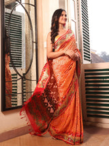 vibrant-orange-and-red-handloom-pure-banarsi-georgette-bandhani-saree