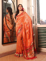 vibrant-orange-and-red-handloom-pure-banarsi-georgette-bandhani-saree